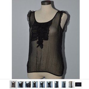 Smart Set Women Blouse Mesh Sheer See-Through Bubbled Hem Ruffle Top Tank